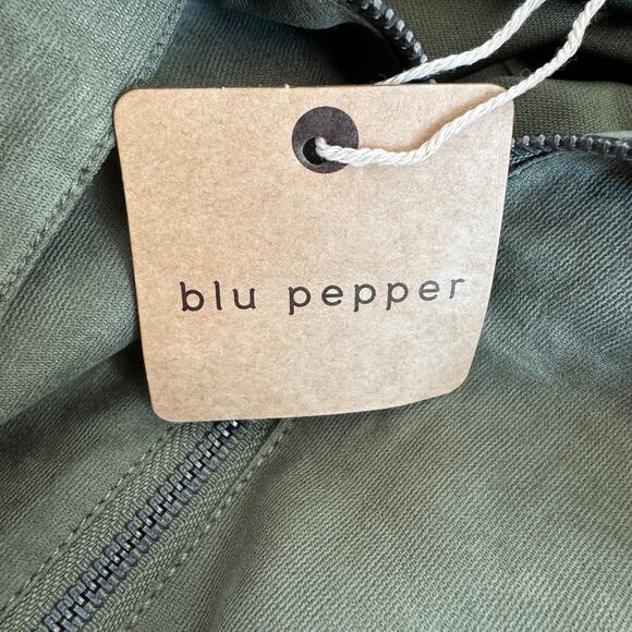 Blu Pepper Lightweight Olive Green Cropped Soft Utility Jacket NEW Large - Picture 10 of 12